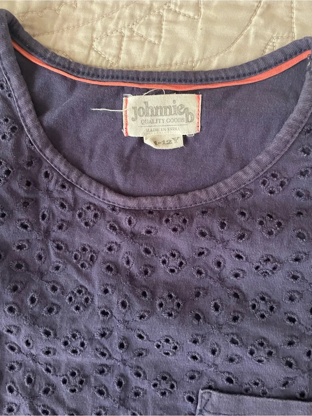 Mini Boden Navy Eyelet Pocket Tee